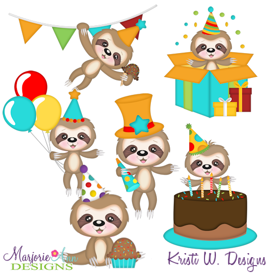 Birthday Sloths SVG Cutting Files Includes Clipart - Click Image to Close